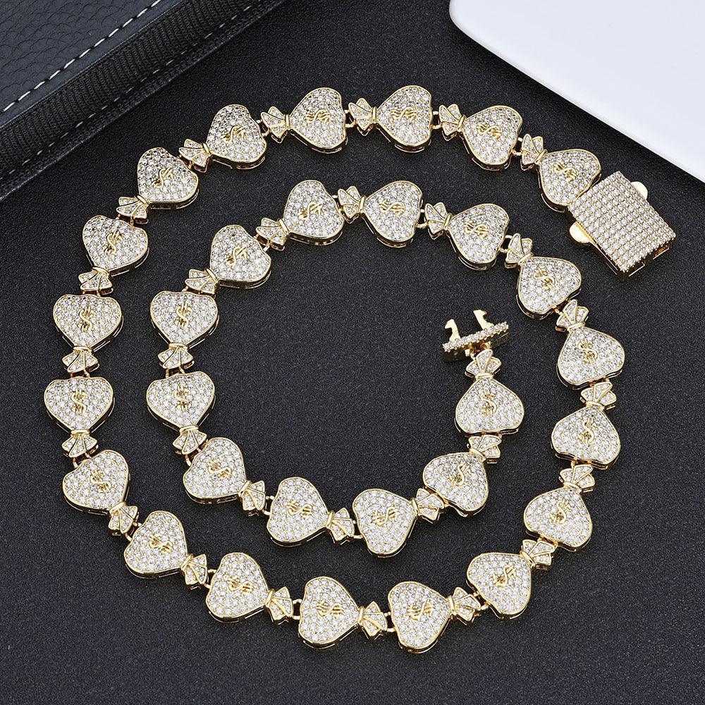 15mm Moissanite Money Bag Cuban Link Chain for Men – S925 Sterling Silver Custom Luxury Hip Hop Necklace - CaratixJewelry