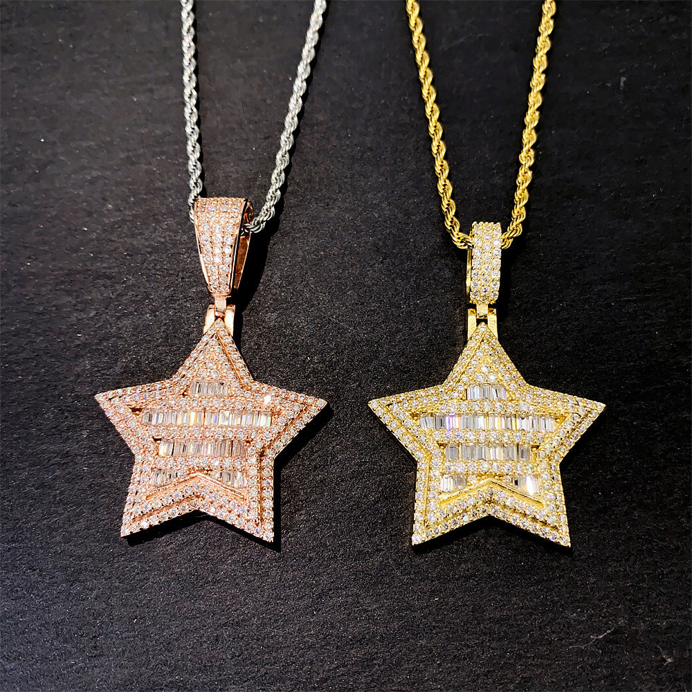 Iced Out Star Pendant | Men's Gold Plated Hip Hop Star Charm | Caratix
