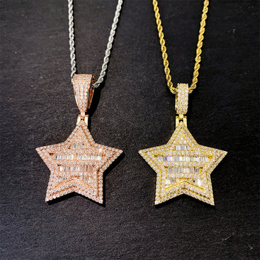 Iced Out Star Pendant | Men's Gold Plated Hip Hop Star Charm | Caratix
