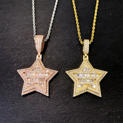 Iced Out Star Pendant | Men's Gold Plated Hip Hop Star Charm | Caratix