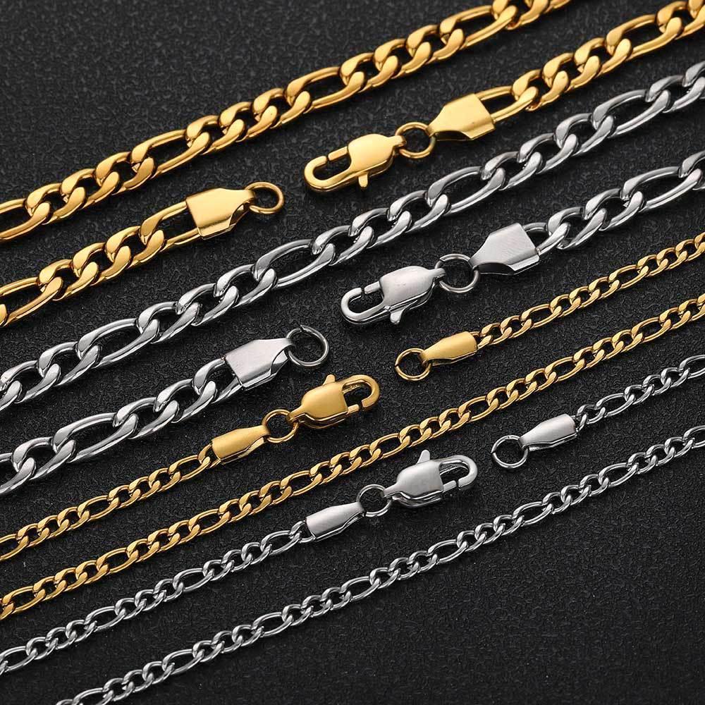 Custom Stainless Steel Figaro Chain Necklace with Box Clasp for Men | Caratix Jewelry - CaratixJewelry