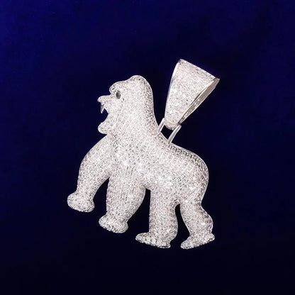 Iced Out "Alpha Ape" Gorilla Pendant | Men's Real Copper CZ Necklace - CaratixJewelry
