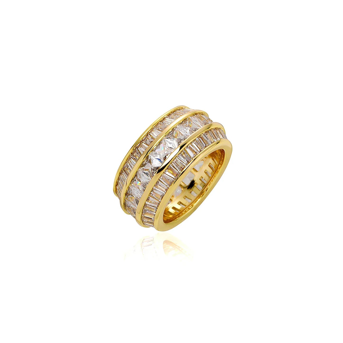 Men's Triple Row Baguette Ring | Iced Out 3-Row T-Stone Band | Caratix