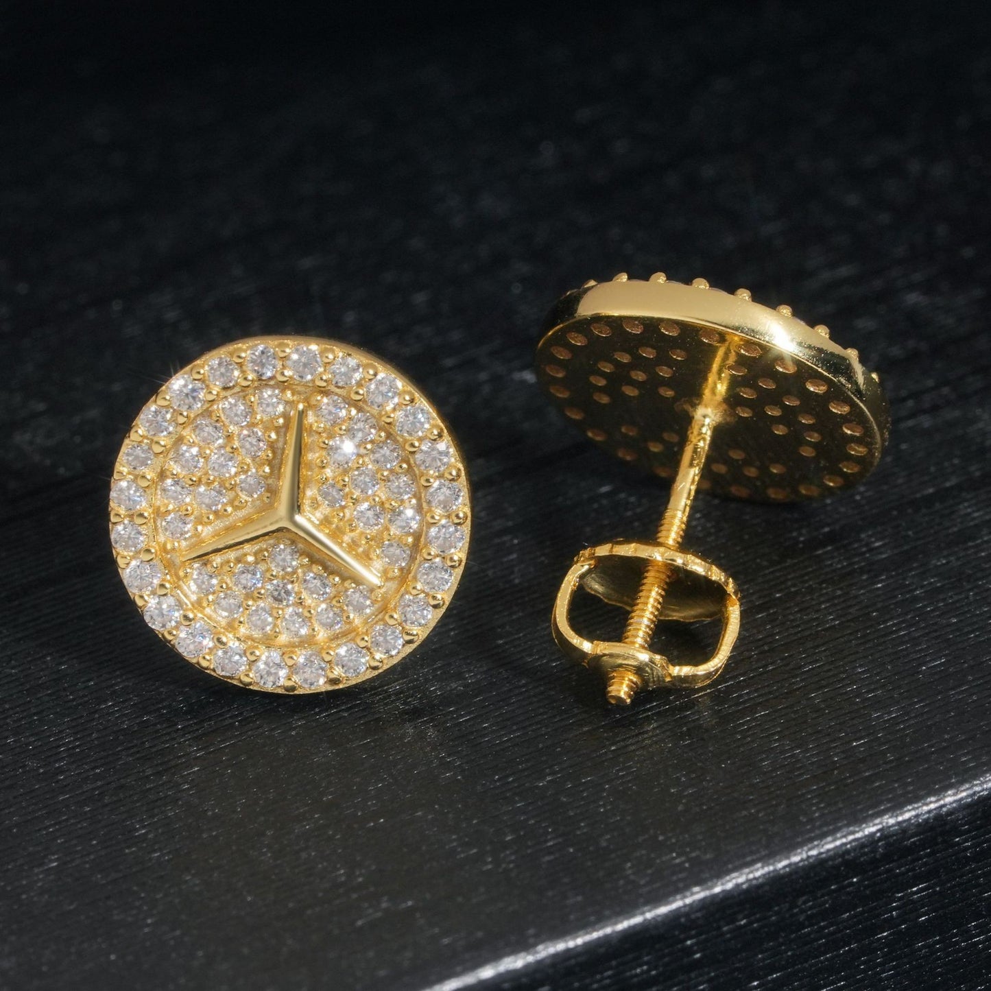 S925 Sterling Silver Mercedes Logo Moissanite Studs | Iced Out Car Earring | Caratix