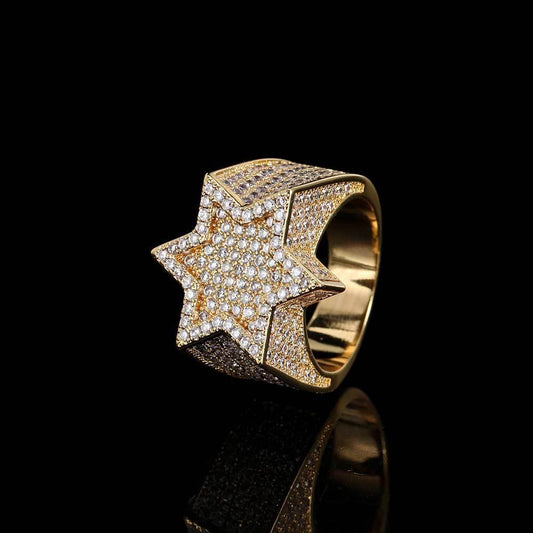Micro-Pave Zircon Six-Point Star Ring for Men | 18K Gold Plating | Bold Hip Hop Jewelry | Caratix Jewelry - CaratixJewelry