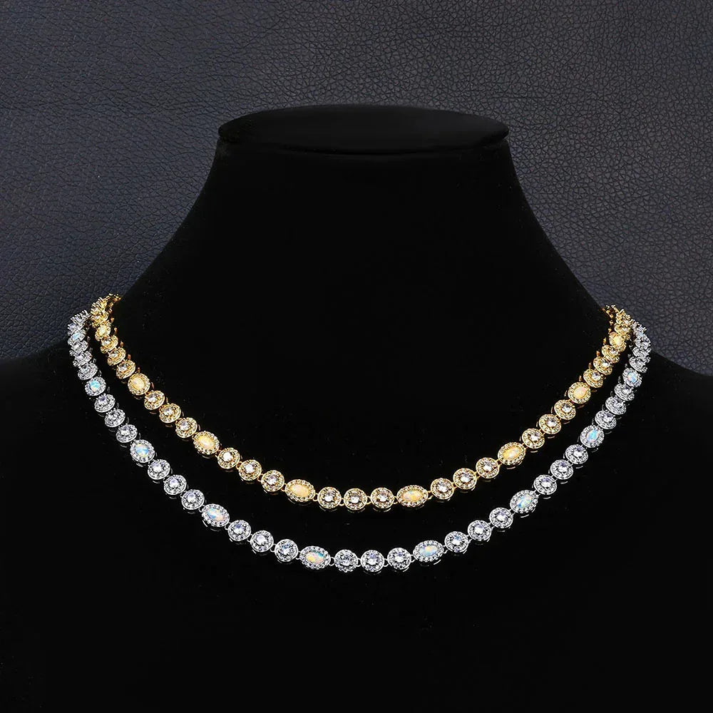 Moissanite & Opal Bead Candy Chain Necklace for Women – S925 Sterling Silver Custom Luxury Jewelry - CaratixJewelry