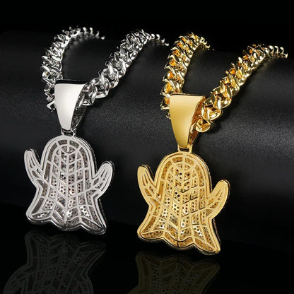 Large Tongue Out Ghost Pendant Necklace with Micro-Pave Zircon for Men | Caratix Jewelry - CaratixJewelry