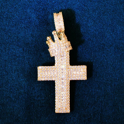 Crown Cross Pendant Necklace | CZ Iced Out Hip Hop Punk Men’s - CaratixJewelry