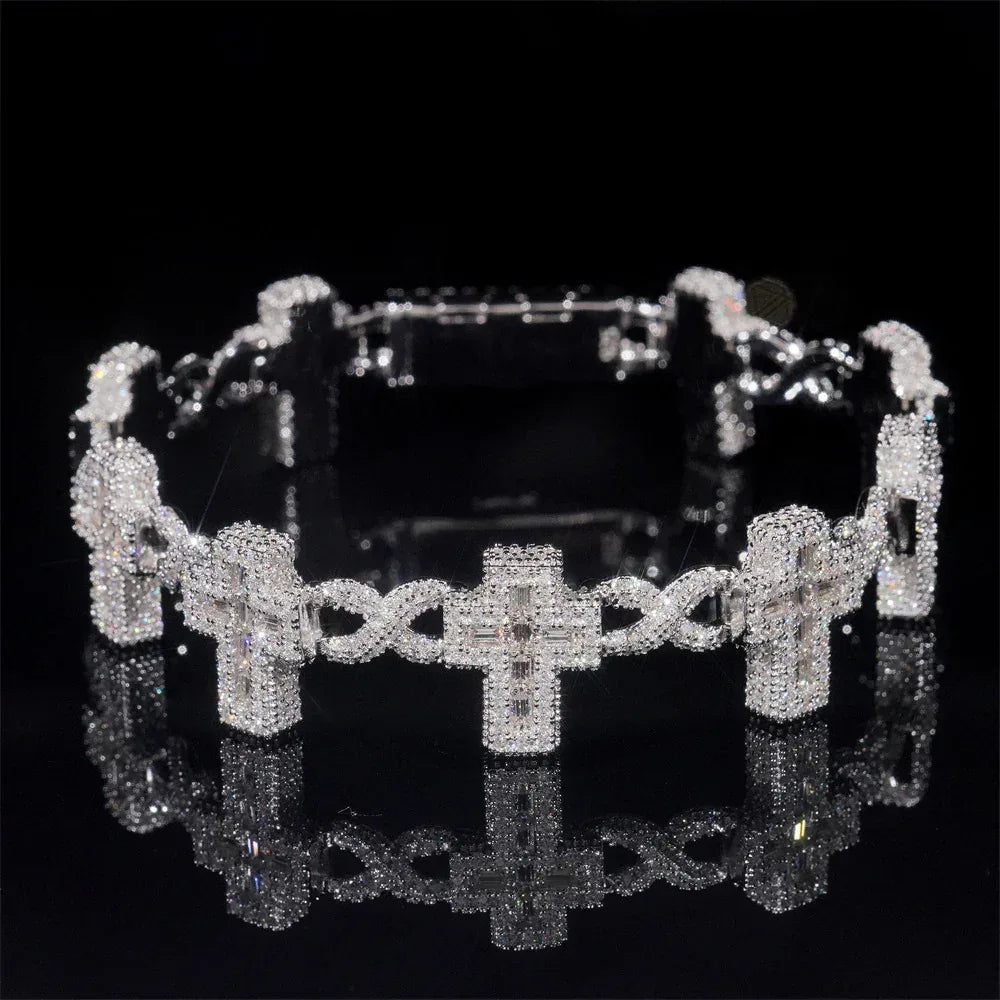 15mm Moissanite Cross Cuban Link Chain – S925 Sterling Silver Iced-Out Hip Hop Streetwear Necklace - CaratixJewelry