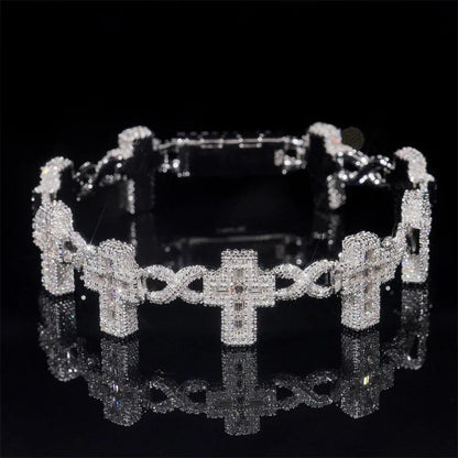 15mm Moissanite Cross Cuban Link Chain – S925 Sterling Silver Iced-Out Hip Hop Streetwear Necklace - CaratixJewelry