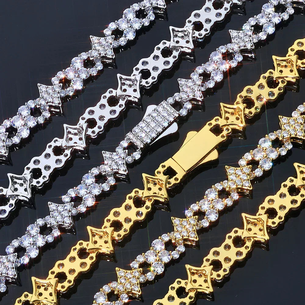 12mm Star Moissanite Cuban Link Chain – S925 Sterling Silver Iced-Out Hip Hop Men’s Luxury Streetwear Necklace - CaratixJewelry