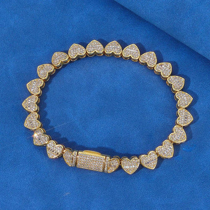 Custom 8mm Heart-Link Bracelet | Secure Fold-over Clasp | Gold Chain Style for Rapper | Caratix - CaratixJewelry