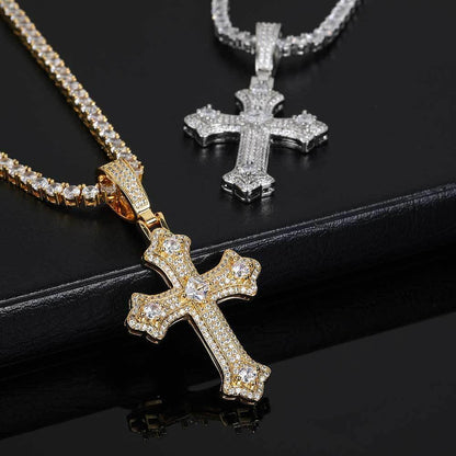 Custom Full Cross Pendant Necklace with Micro-Pave Zircon Stones for Men | Caratix Jewelry - CaratixJewelry