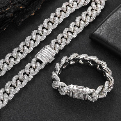 21mm Iced Out Cuban Link Chain Necklace Triple Row Zircon - CaratixJewelry