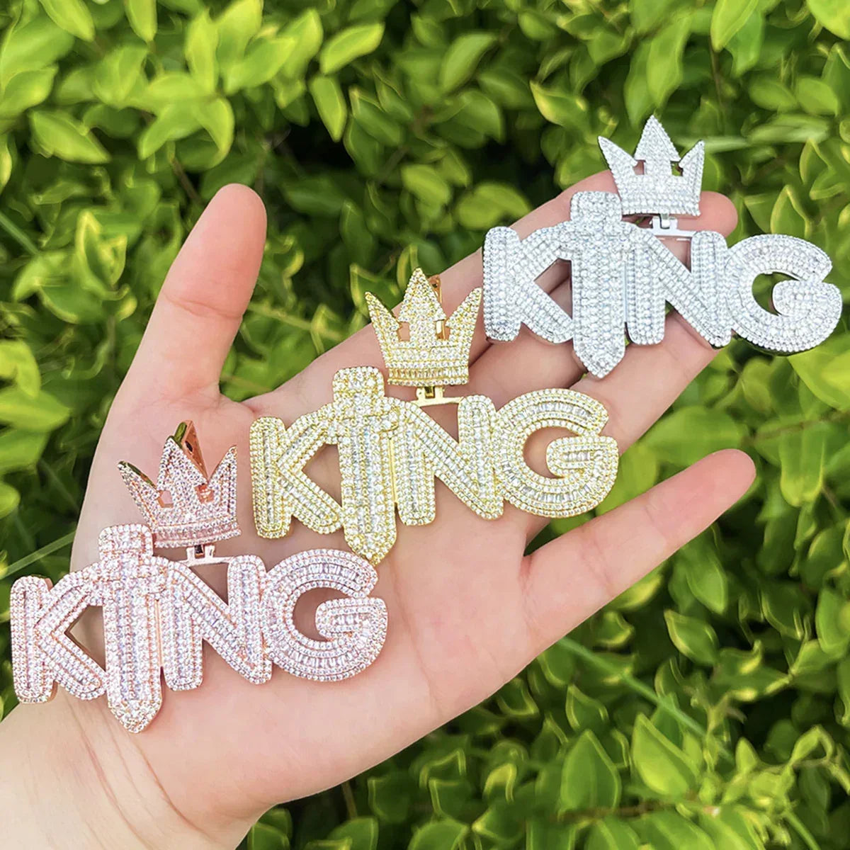 Iced Out Crowned KING Pendant | Men's Royal Statement Necklace - CaratixJewelry