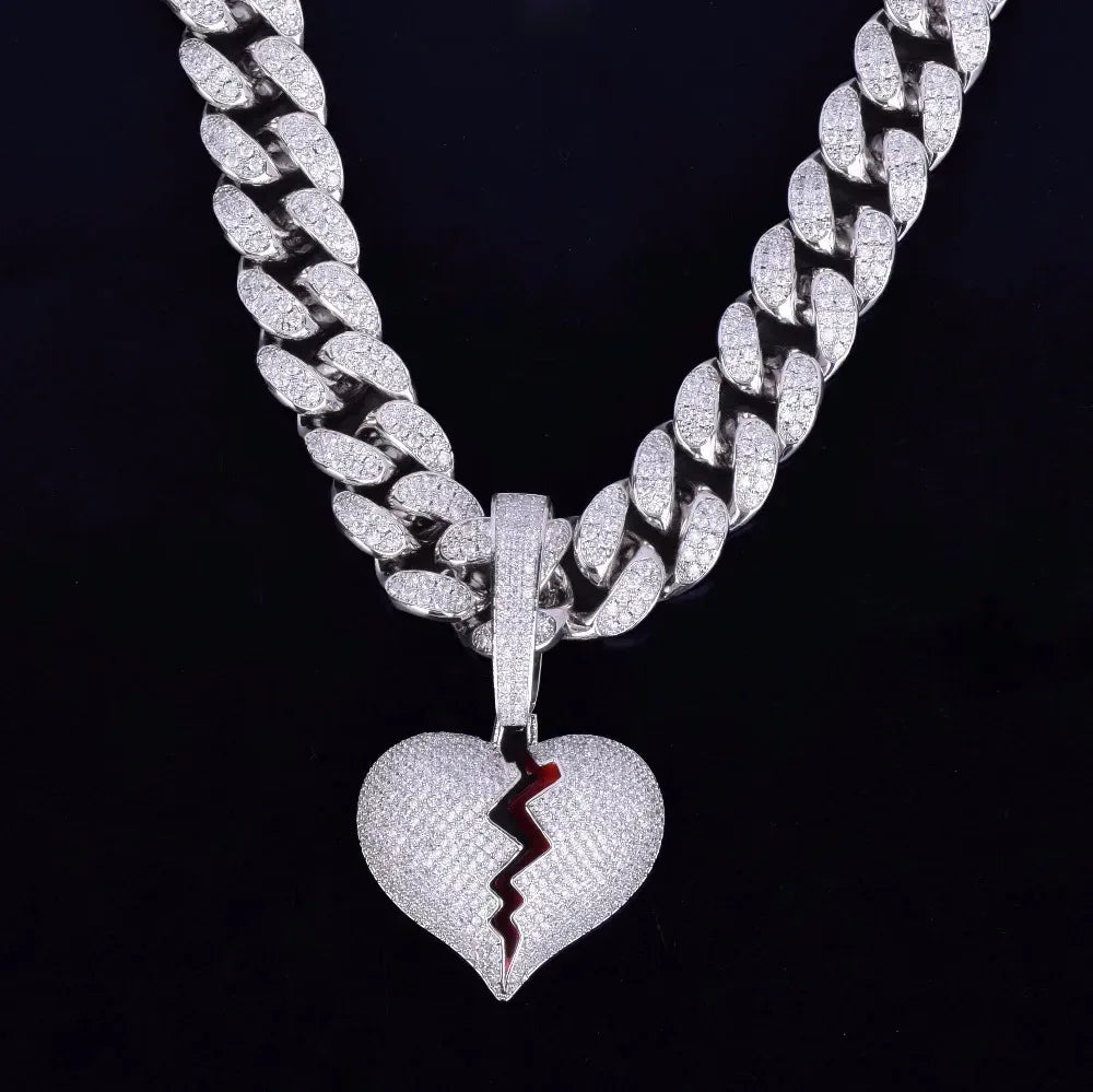 Creative Shattered Broken Heart Iced Out Pendant | Men's Artistic Hip Hop Necklace | Premium Copper CZ Jewelry | Streetwear Emo Bling | Caratix - CaratixJewelry