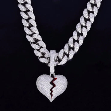 Creative Shattered Broken Heart Iced Out Pendant | Men's Artistic Hip Hop Necklace | Premium Copper CZ Jewelry | Streetwear Emo Bling | Caratix - CaratixJewelry