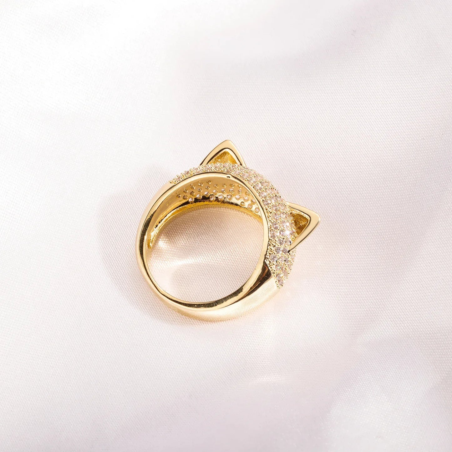 Iced Out Cat Ear Ring | Bubble Zirconia Motif Hip Hop Band | Caratix