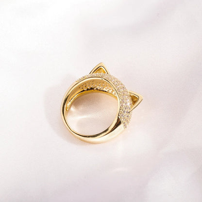 Iced Out Cat Ear Ring | Bubble Zirconia Motif Hip Hop Band | Caratix