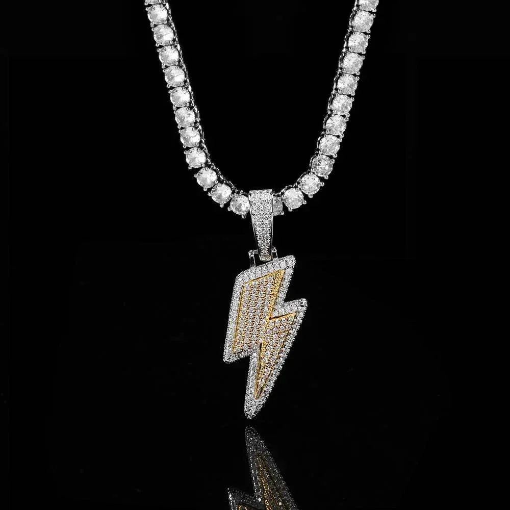 Custom Lightning Bolt Pendant Necklace with Zircon Stones for Men | Caratix Jewelry - CaratixJewelry