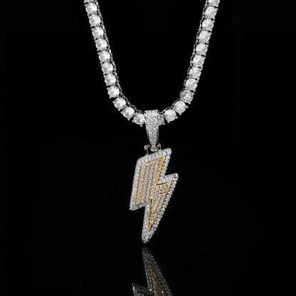 Custom Lightning Bolt Pendant Necklace with Zircon Stones for Men | Caratix Jewelry - CaratixJewelry