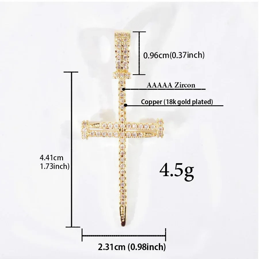 Nail Cross Pendant Necklace | CZ Iced Out Hip Hop Men’s Streetwear Jewelry - CaratixJewelry