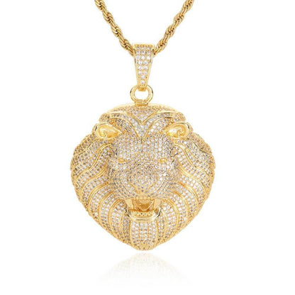 Custom Full Lion Head Pendant Necklace with Zircon Stones and Gold Plating for Men | Caratix Jewelry - CaratixJewelry