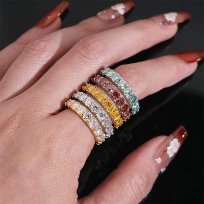4mm Colored Moissanite Band Ring | S925 Silver Unisex Iced Out Hip Hop Jewelry - CaratixJewelry