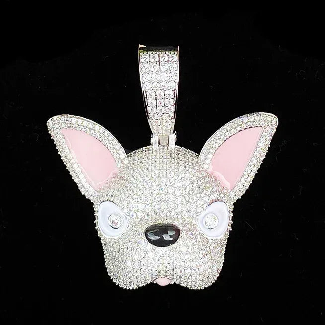Iced Out French Bulldog Pendant | Men's Real Copper CZ Dog Head Necklace - CaratixJewelry