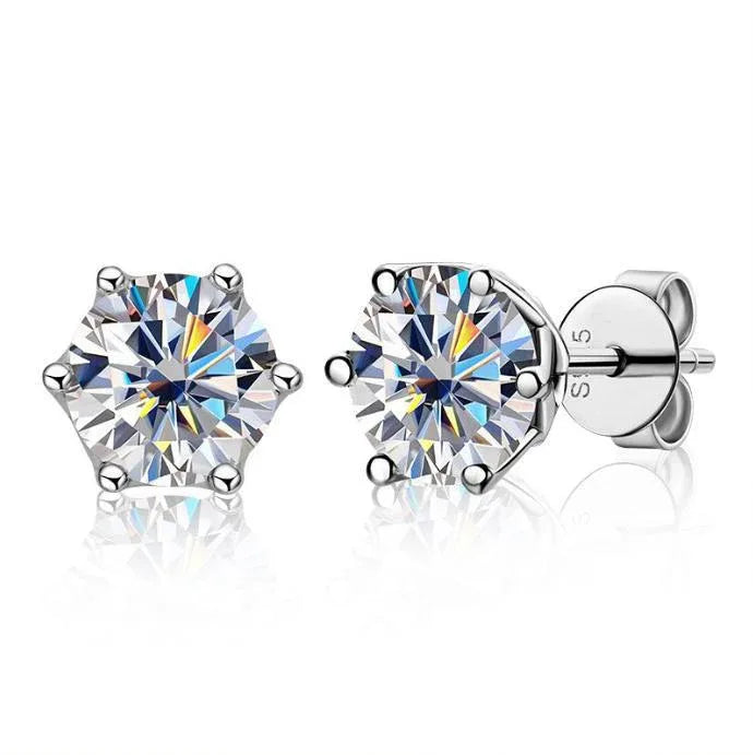 Classic 6-Prong Moissanite Magnetic Earrings - 925 Silver | Caratix