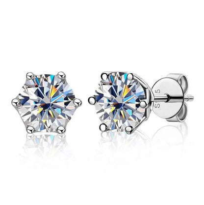 Classic 6-Prong Moissanite Magnetic Earrings - 925 Silver | Caratix