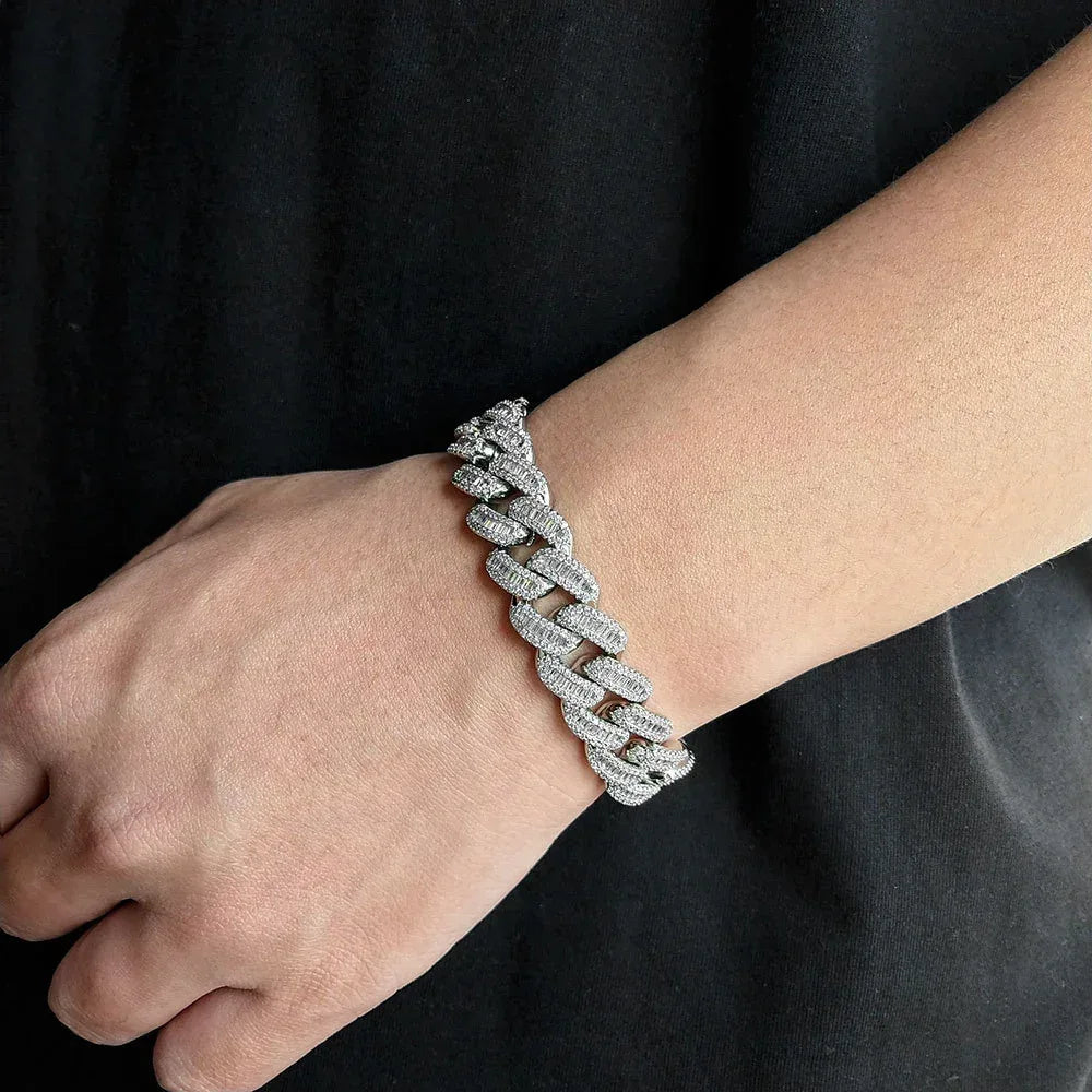 Custom 15mm Cuban Bracelet | Fold-Over Clasp Hip Hop Bling - CaratixJewelry
