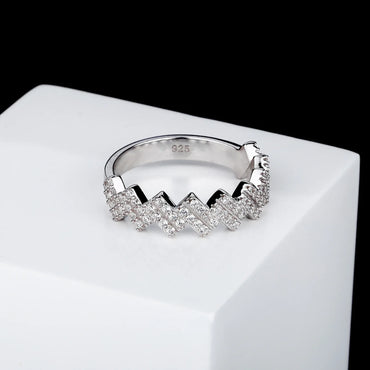S925 Sterling Silver Wavy Band | Iced Out Ripple Ring | Caratix