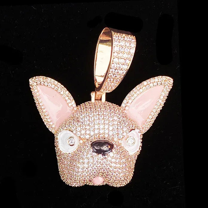 Iced Out French Bulldog Pendant | Men's Real Copper CZ Dog Head Necklace - CaratixJewelry