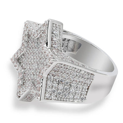 Men's Iced Out 3D Star Ring | Hip Hop Pentagram Signet Band | Caratix