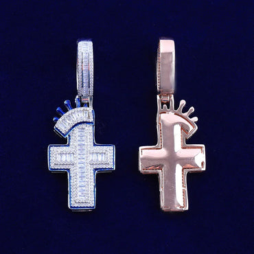 Iced Out Crown Cross Pendant | Men's & Women's Royal Faith Necklace - CaratixJewelry
