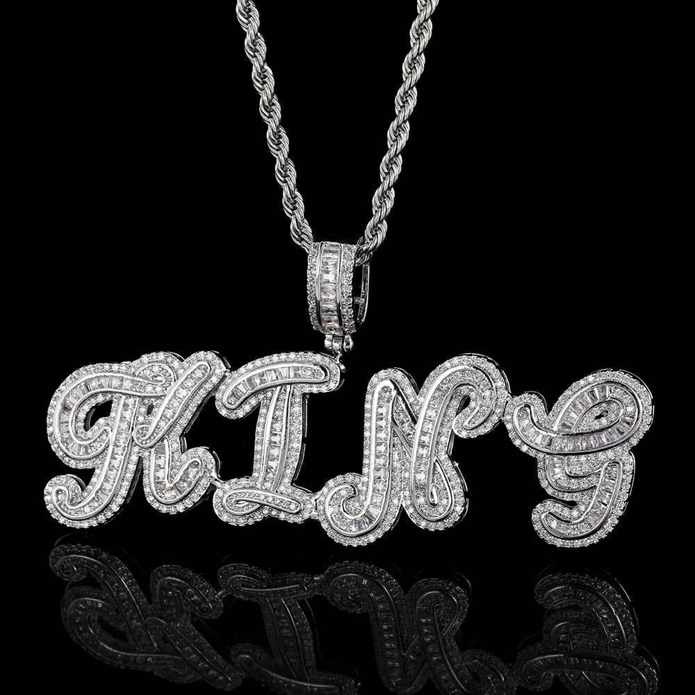 Calligraphy Letter Pendant Necklace with Micro-Pave T-Shaped Zircon Stones for Men | Caratix Jewelry - CaratixJewelry