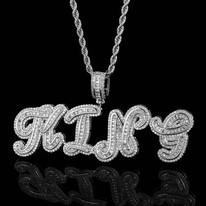 Calligraphy Letter Pendant Necklace with Micro-Pave T-Shaped Zircon Stones for Men | Caratix Jewelry - CaratixJewelry