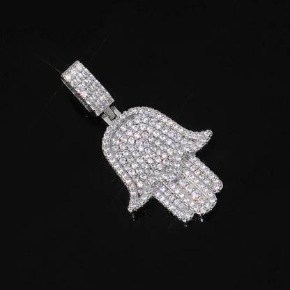 Iced Out Hand of Fatima Pendant Copper Zircon Iced Out Pendants for Men | Caratix Jewelry - CaratixJewelry