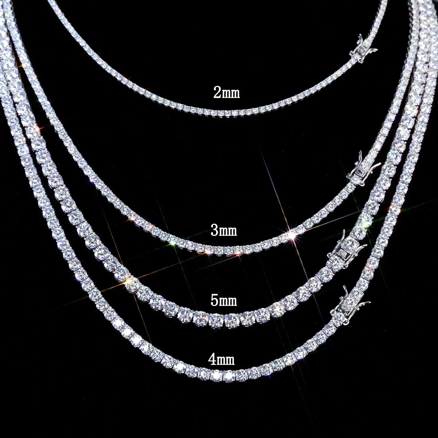 Moissanite Tennis Chain Necklace – S925 Sterling Silver Luxury Hip Hop Jewelry for Men & Women - CaratixJewelry