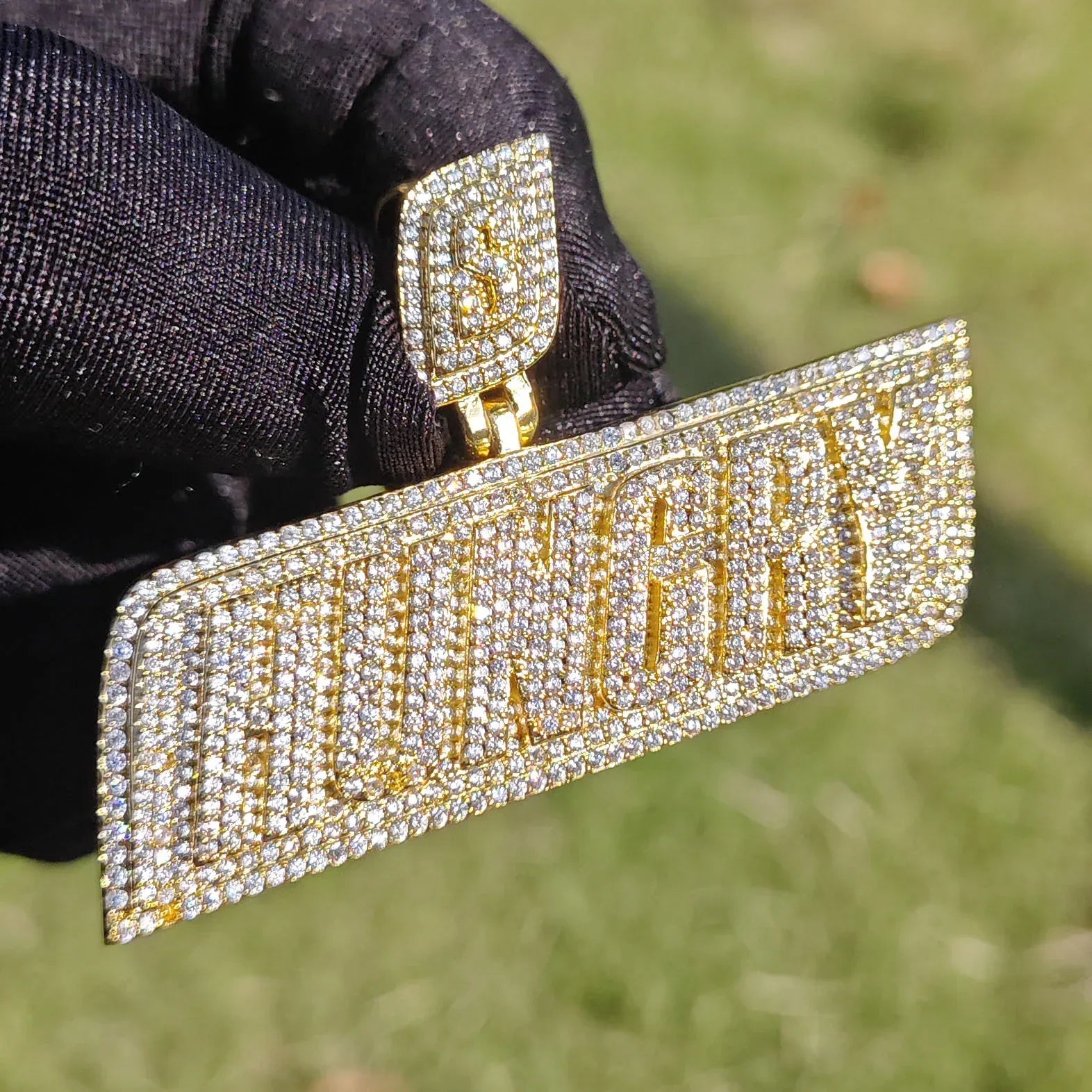 Huncry Letter Pendant Necklace | CZ Iced Out Hip Hop Streetwear Jewelry - CaratixJewelry