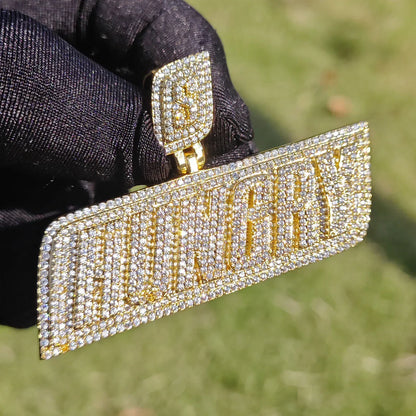 Huncry Letter Pendant Necklace | CZ Iced Out Hip Hop Streetwear Jewelry - CaratixJewelry