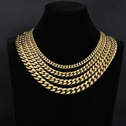 Polished Stainless Steel Cuban Chain Necklace with 14K Gold Plating for Men | Trendy Hip Hop Jewelry | Caratix Jewelry - CaratixJewelry