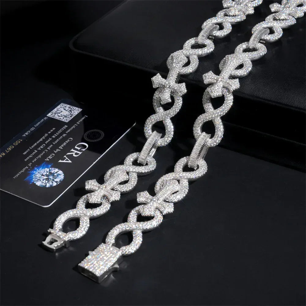 17mm Moissanite Cross Cuban Link Bracelet with Figure-8 Clasp – S925 Sterling Silver Iced-Out Hip Hop Streetwear Jewelry - CaratixJewelry