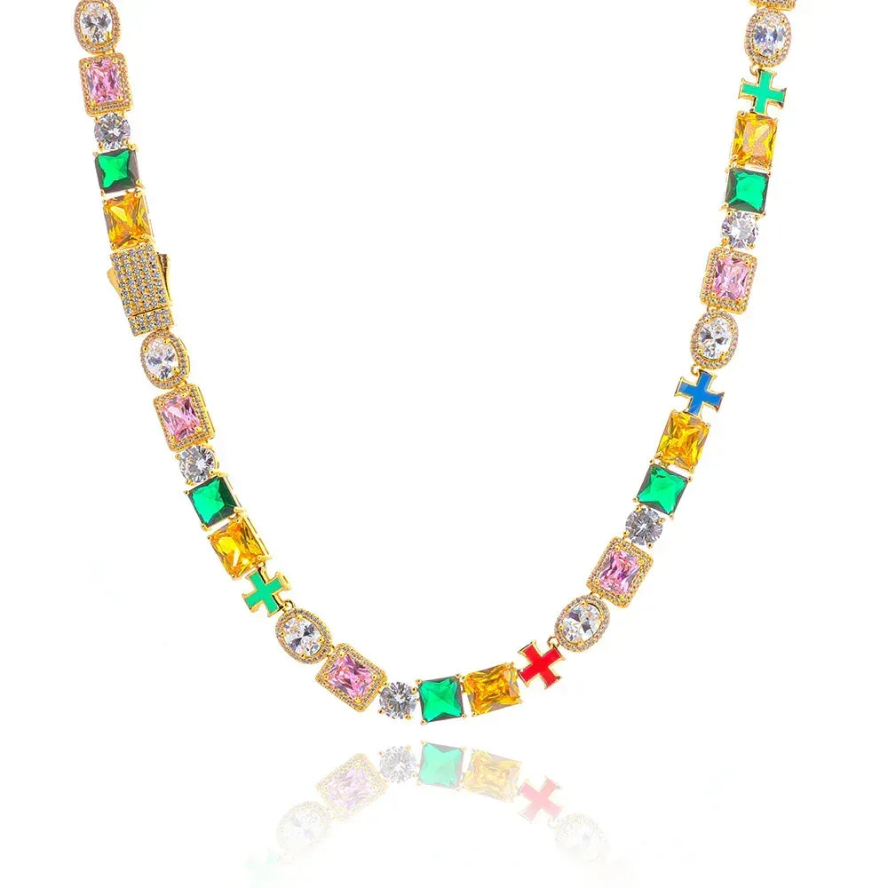 10mm Cross Color Zircon Hip Hop Necklace Rapper Iced Out Chain Style | Caratix Jewelry - CaratixJewelry