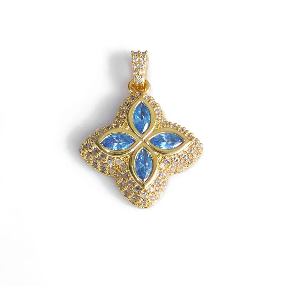 Men's Color Gemstone Clover Pendant | Full Zircon Iced Out Necklace | Custom Minimalist Hip Hop Jewelry | Caratix - CaratixJewelry
