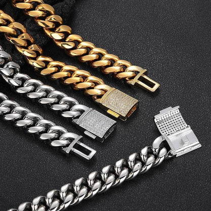 Stainless Steel Miami Cuban Chain Zircon Necklace with Flip Lock for Men | Caratix Jewelry - CaratixJewelry