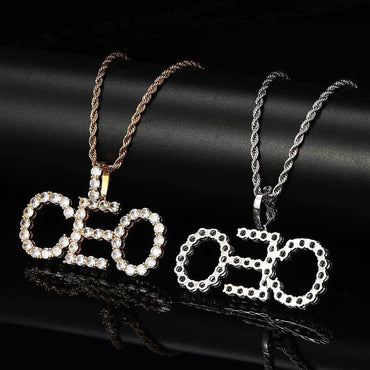 Letter Combination Pendant Necklace with Single Row Zircon Stones for Men | Caratix Jewelry - CaratixJewelry