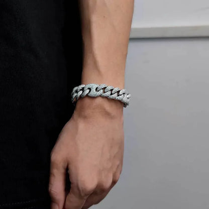 15mm Cuban Link Bracelet Pig Nose & Bubble Zircon - CaratixJewelry