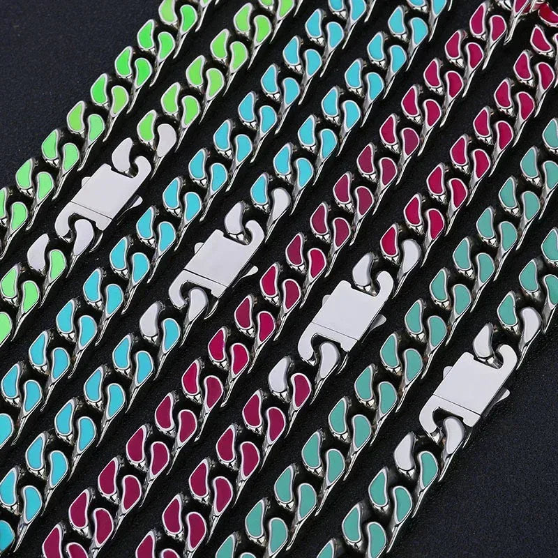 Custom 12mm Color Drip Cuban Chain Necklace Stainless Steel Hip Hop Jewelry | Caratix Jewelry - CaratixJewelry